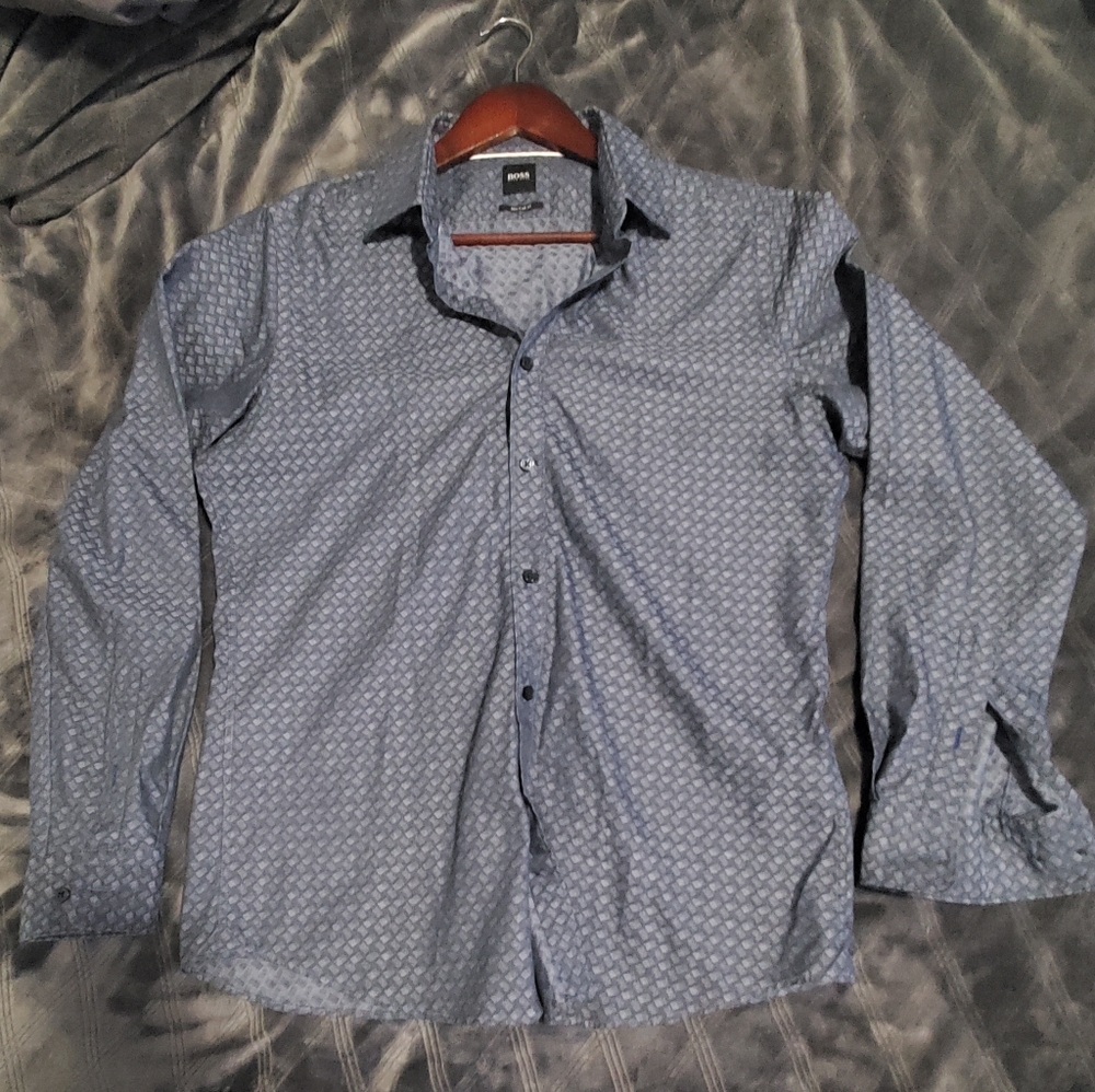 HUGO BOSS Men's Blue Patterned Shirt